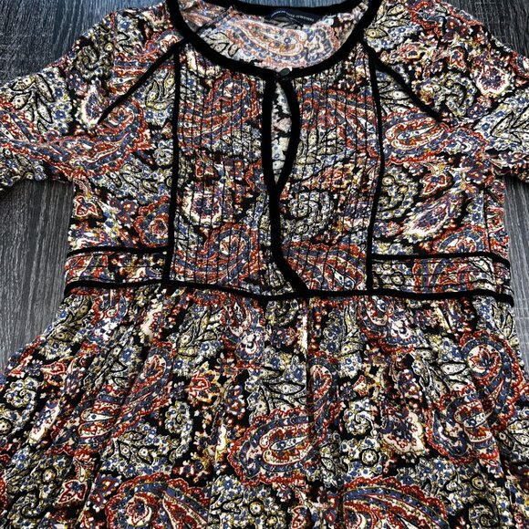American Eagle Outfitters Paisley Boho Dress Small S Long Bell Sleeve Empire - Picture 2 of 5